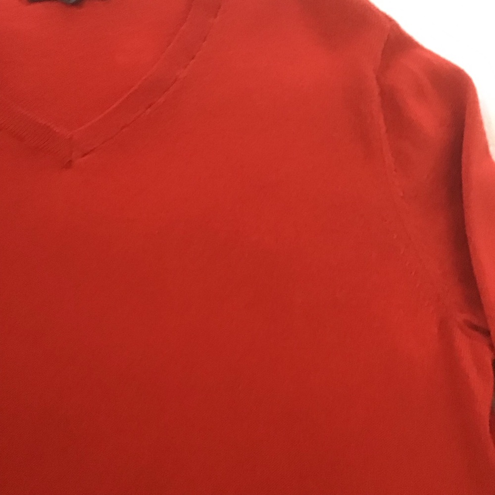 Banana Republic Factory Orangey Red Merino Wool V Neck Sweater, Size L - Picture 3 of 13